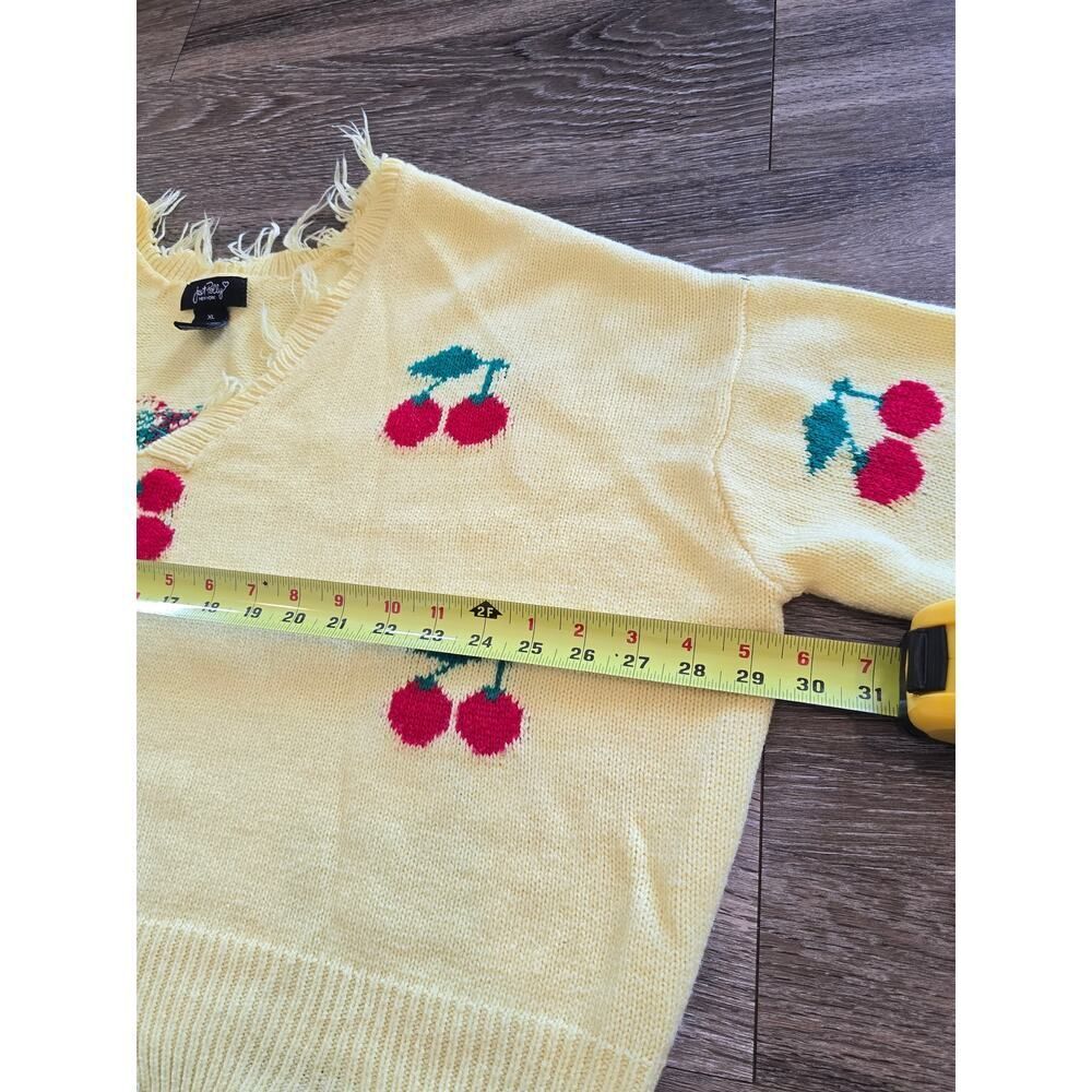 Just Polly Cherry Knit Sweater XL Distressed Y2K Grunge Yellow Fruit Oversized - Picture 7 of 8